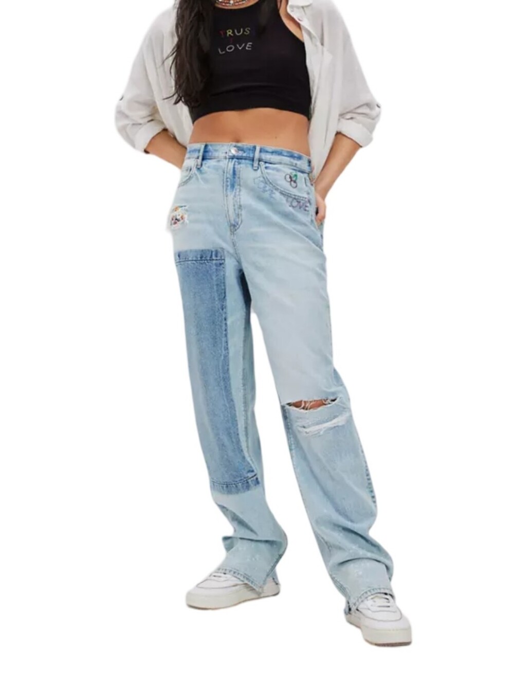 AE Pride Rainbow Strigid Highest Waist Baggy Straight Jean Plus Size 20 New